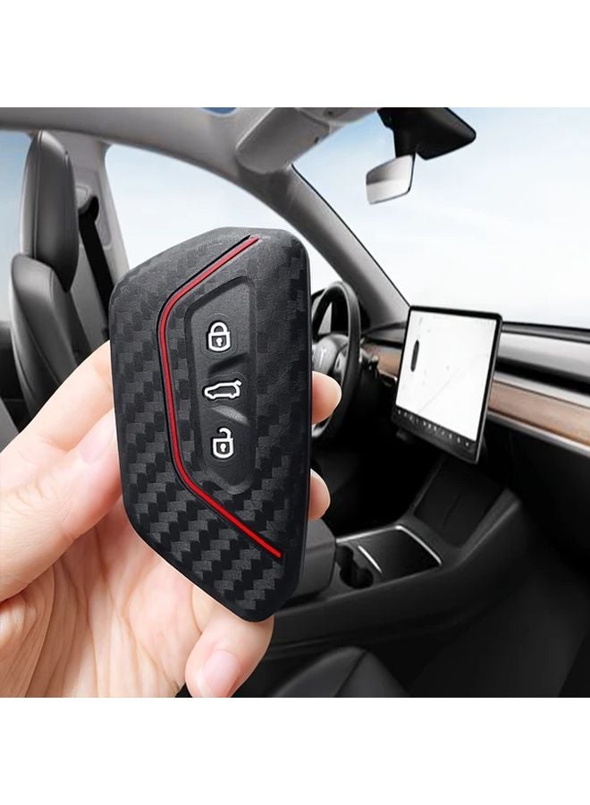 غطاء مفتاح السيليكون من ألياف الكربون الأسود لـ Skoda Octavia A8 MK8 MK4 Seat Leon FR MK4 Cupra Formentor VW Golf 8 ID 4 - حافظة واقية متينة - Image 4